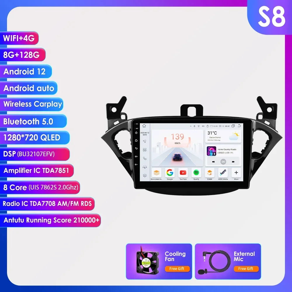 Opel Adam 2013 - 2016 Opel Corsa E Van 2015 - 2019 9" Android 14 Carplay Android auto wireless wifi bt gps 4g  AUTMA5KA