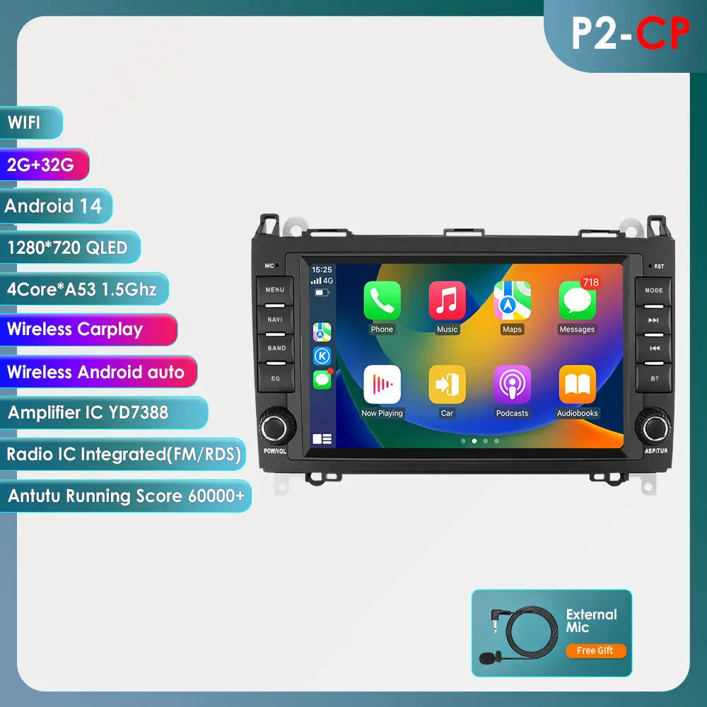 Mercedes Benz B200 Sprinter W906 W639 AB Class W169 W245 Viano Vito 7" Android 14 Carplay Android auto wireless wifi bt gps 4g  AUTM24A2g