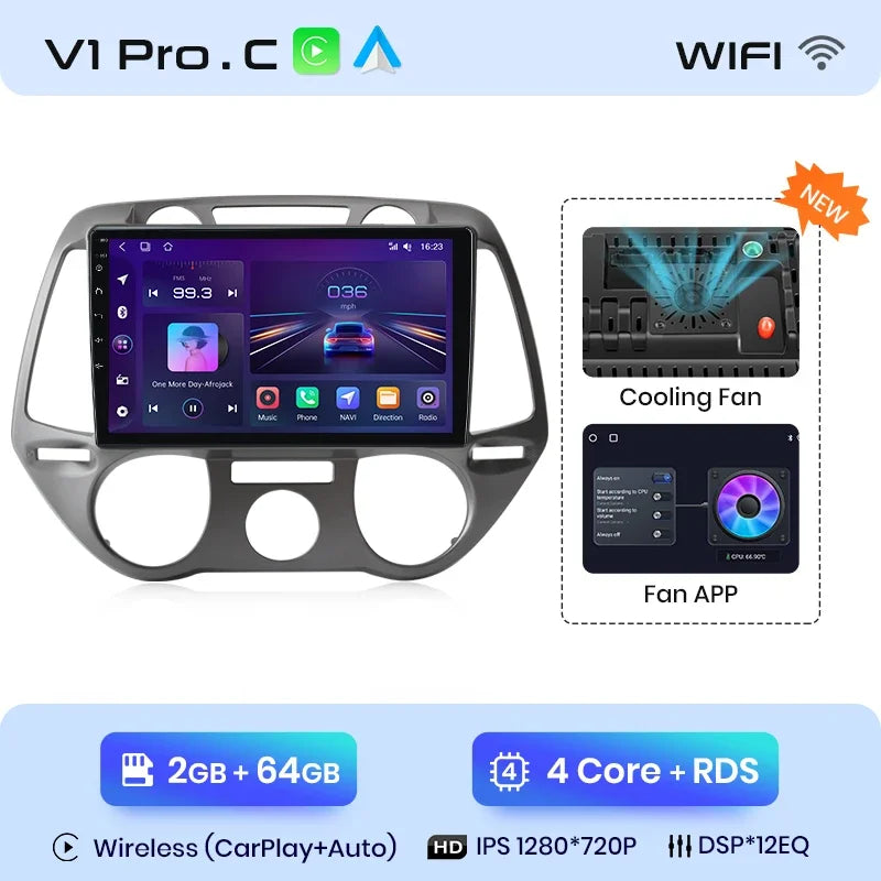 Hyundai i20 2008 - 2014  9" ANDROID 12 wireless CarPlay Android Auto GPS WIFI BT USB AUTMHYIAR