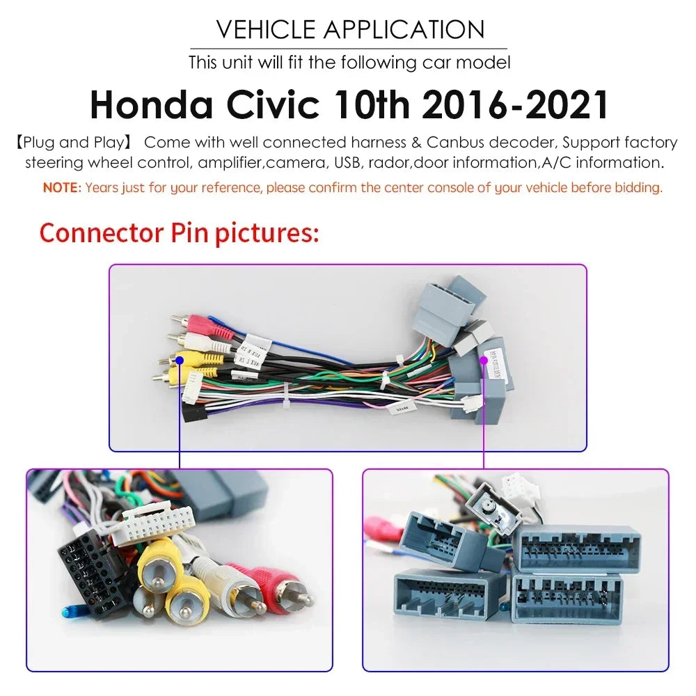 Honda Civic 10th 2016-2018 9'' Android 14 Carplay Android auto wireless wifi bt gps 4g RDS AUTMCDNH2