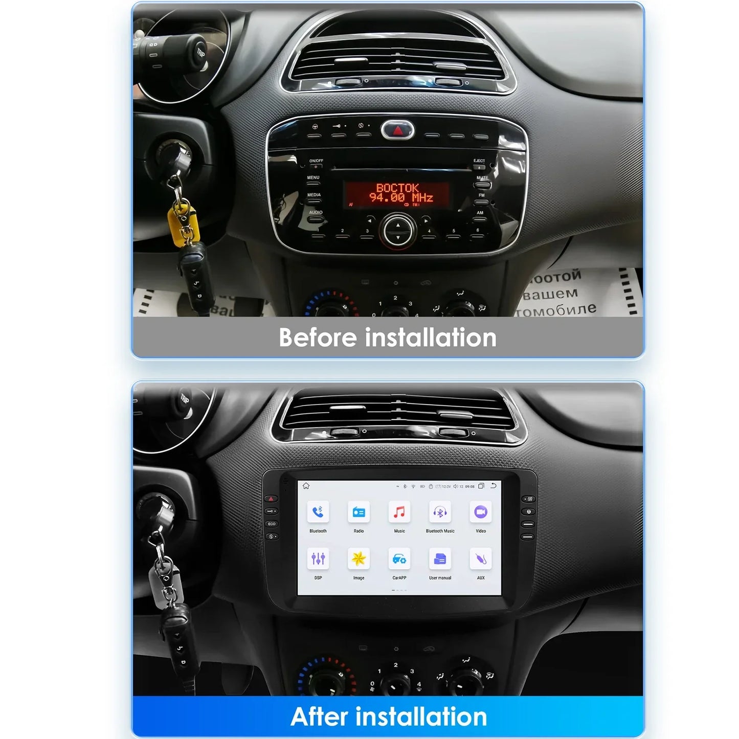 Fiat Punto EVO 2009-2015 9" Android 14 Carplay Android auto wireless wifi bt gps 4g  AUTM0FBN