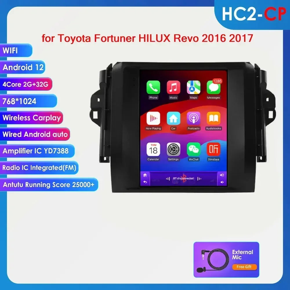 Toyota Fortuner HILUX Revo 2016 -2022  9.7" Android 14 Carplay Android auto wireless wifi bt gps 4g AUTMHXLFT