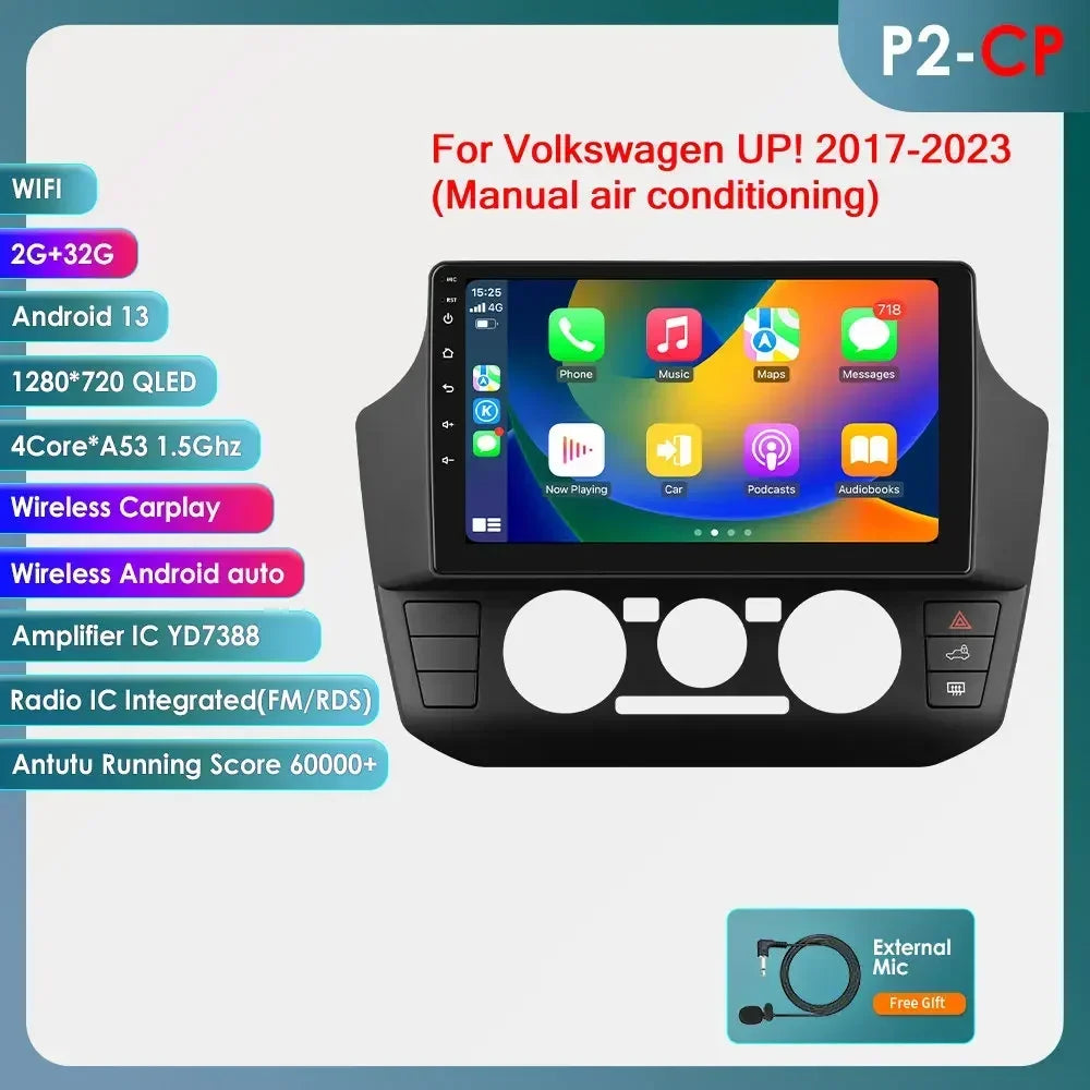Volkswagen UP! 2017 -2023 9" Android 14 Carplay Android auto wireless wifi bt gps 4g  AUTMYZ23