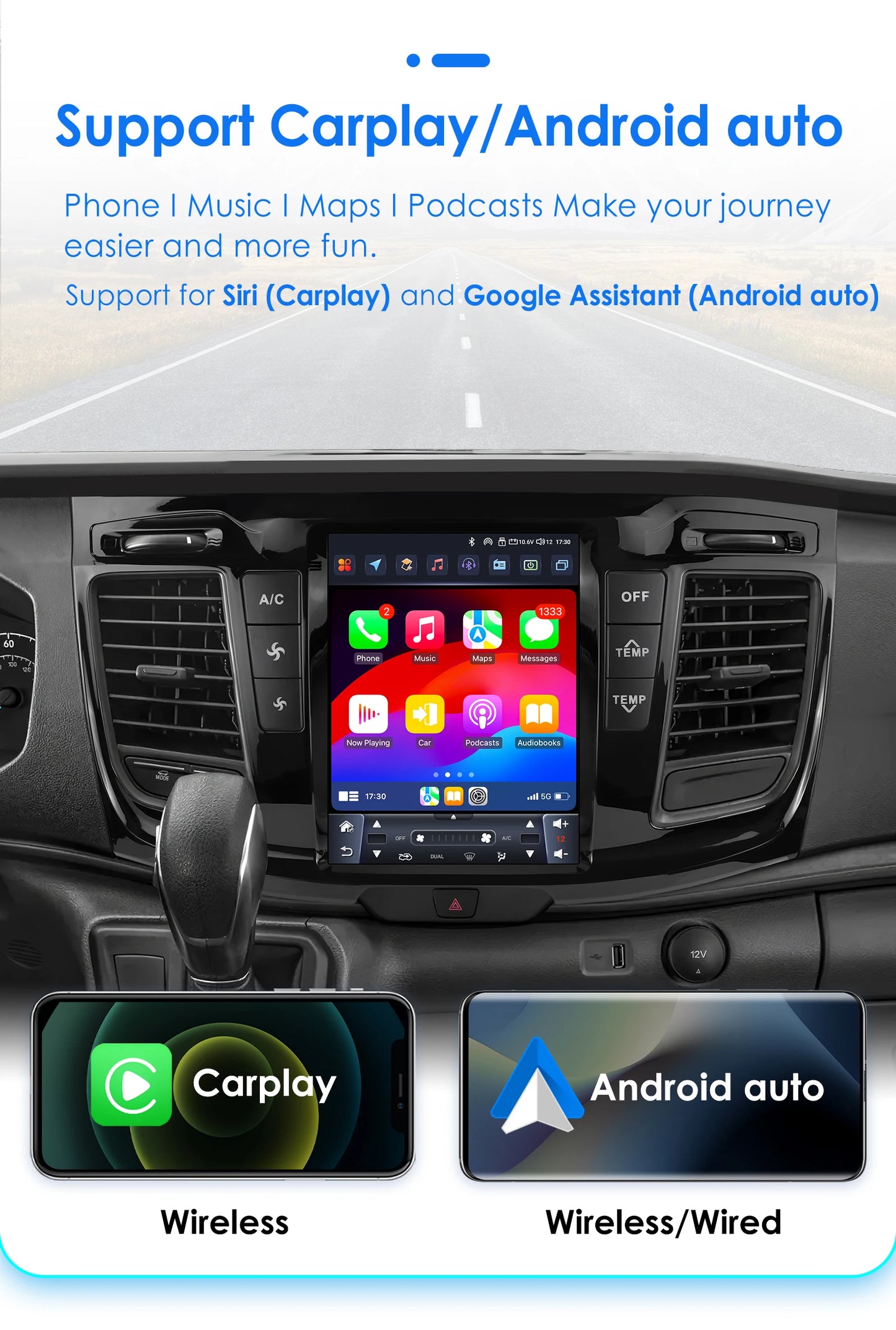 Ford Transit 2021-2023  Android 14 9.7 "  Car Stereo GPS Carplay Android Auto wireless  Multimedia Intelligent Player AUTM7GJT