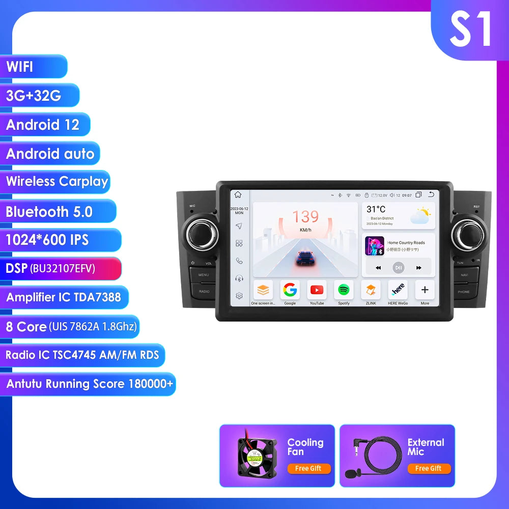 Fiat Grande Punto 7" Android 14 Carplay Android auto wireless wifi bt gps 4g  AUTMQ2E8