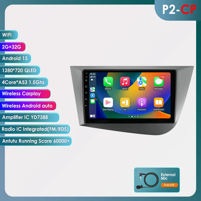 Seat Leon 2 MK2 2005 - 2012 9" Android 14 Carplay Android auto wireless wifi bt gps 4g  AUTMJ9VX