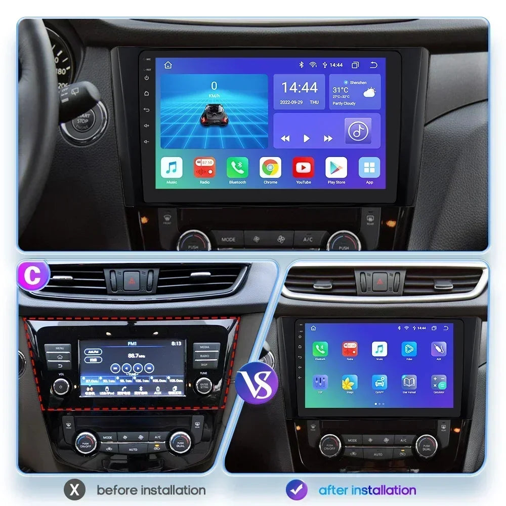 Nissan X-Trail Xtrail X Trail 3 T32 Qashqai 2 J11 2014-2018  10" Android 14 Carplay Android auto wireless wifi bt gps 4g AUTMSINJ11