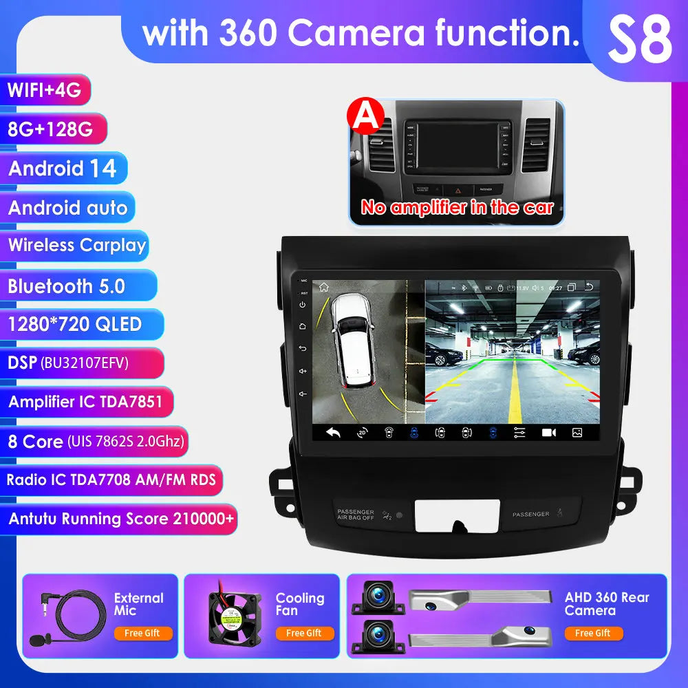 Peugeot 4007  Mitsubishi Outlander 2  Citroen C-Crosser 9" Android 14 Carplay Android auto wireless wifi bt gps 4g AUTMS5Y3