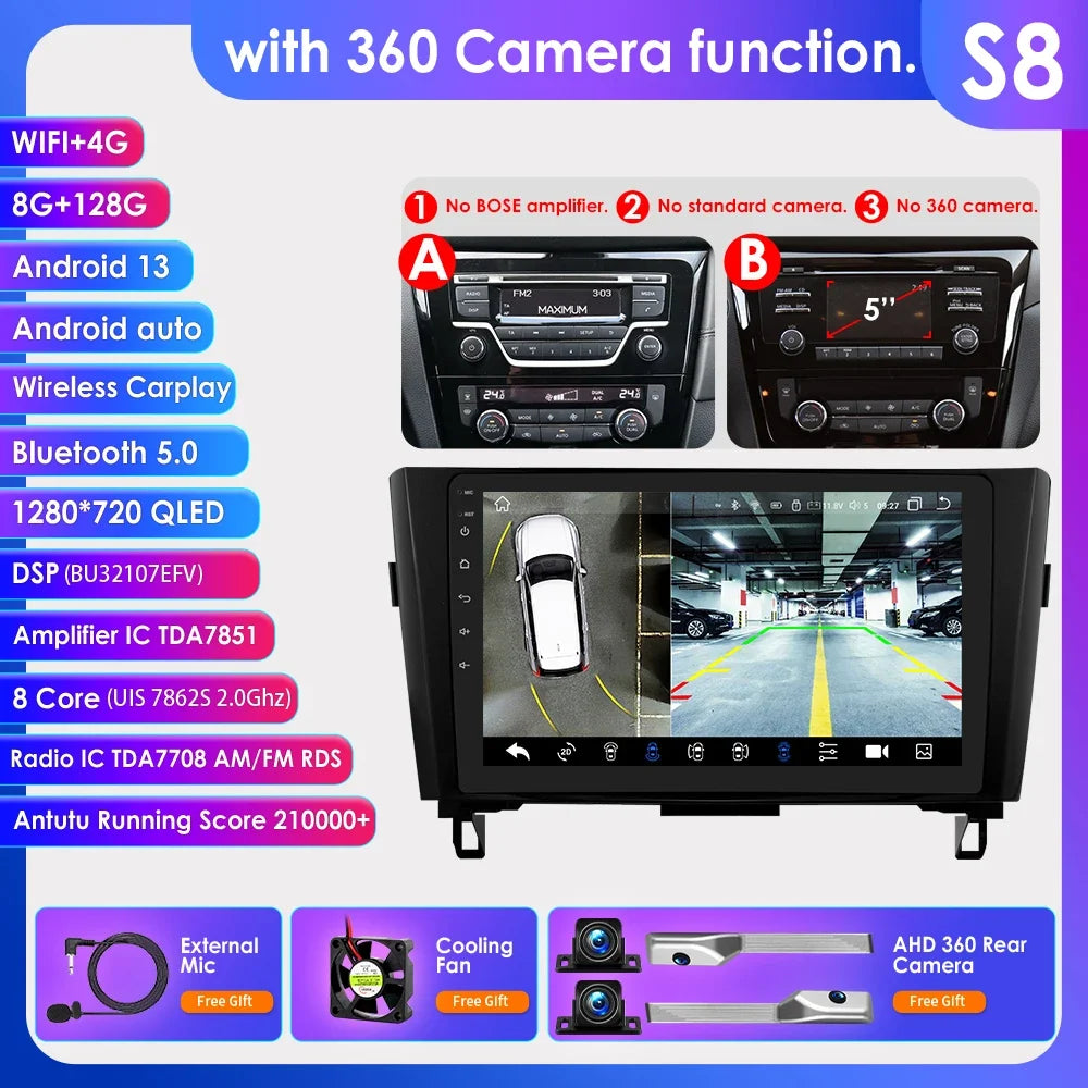 Nissan X-Trail Xtrail X Trail 3 T32 Qashqai 2 J11 2014-2018  10" Android 14 Carplay Android auto wireless wifi bt gps 4g AUTMSINJ11