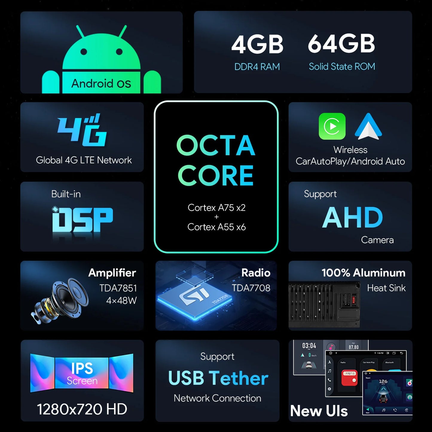 Audi TT MK2 8J 2006-2012  9" Android 13 Octa Core Car Radio   Multimedia Player 4G DSP CarPlay Android Auto IAP92TTAS