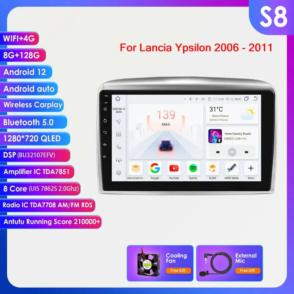 Lancia Ypsilon 2006 - 2011 9" / 10,33" Android 14 Carplay Android auto wireless wifi bt gps 4g  AUTMNYFZ
