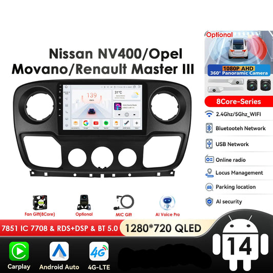 Nissan NV400 2010 -2019 10,1" / 10,33" Android 14 Carplay Android auto wireless wifi bt gps 4g AUTM1OGW