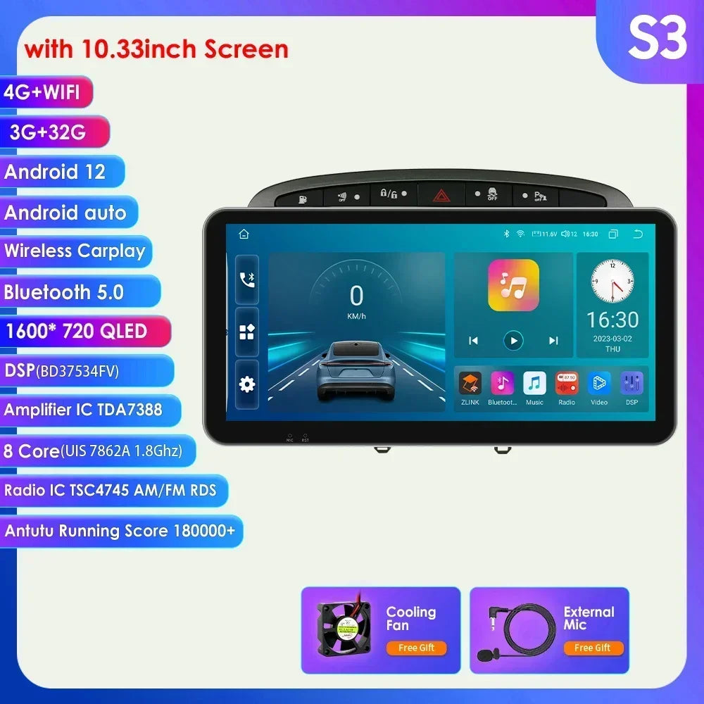 Peugeot 308 308SW Peugeot 9" Android 14 Carplay Android auto wireless wifi bt gps 4g  AUTMAJNZ