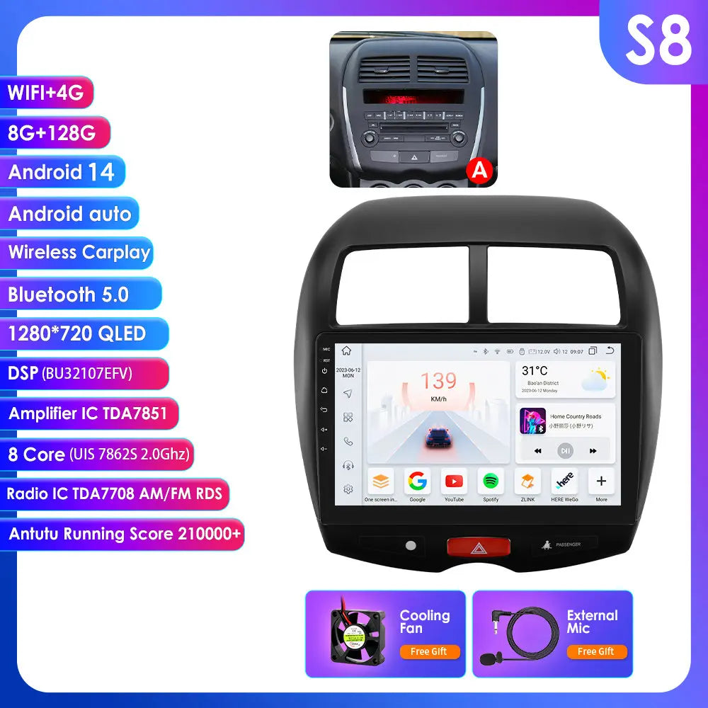 Mitsubishi ASX 1 2010 - 2018 9"Android 14 Carplay Android auto wireless wifi bt gps 4g RDS AUTMMTBSX