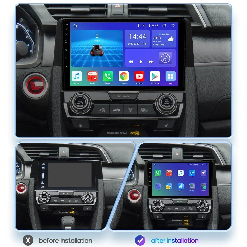 Honda Civic 10th 2016-2018 9'' Android 14 Carplay Android auto wireless wifi bt gps 4g RDS AUTMCDNH2