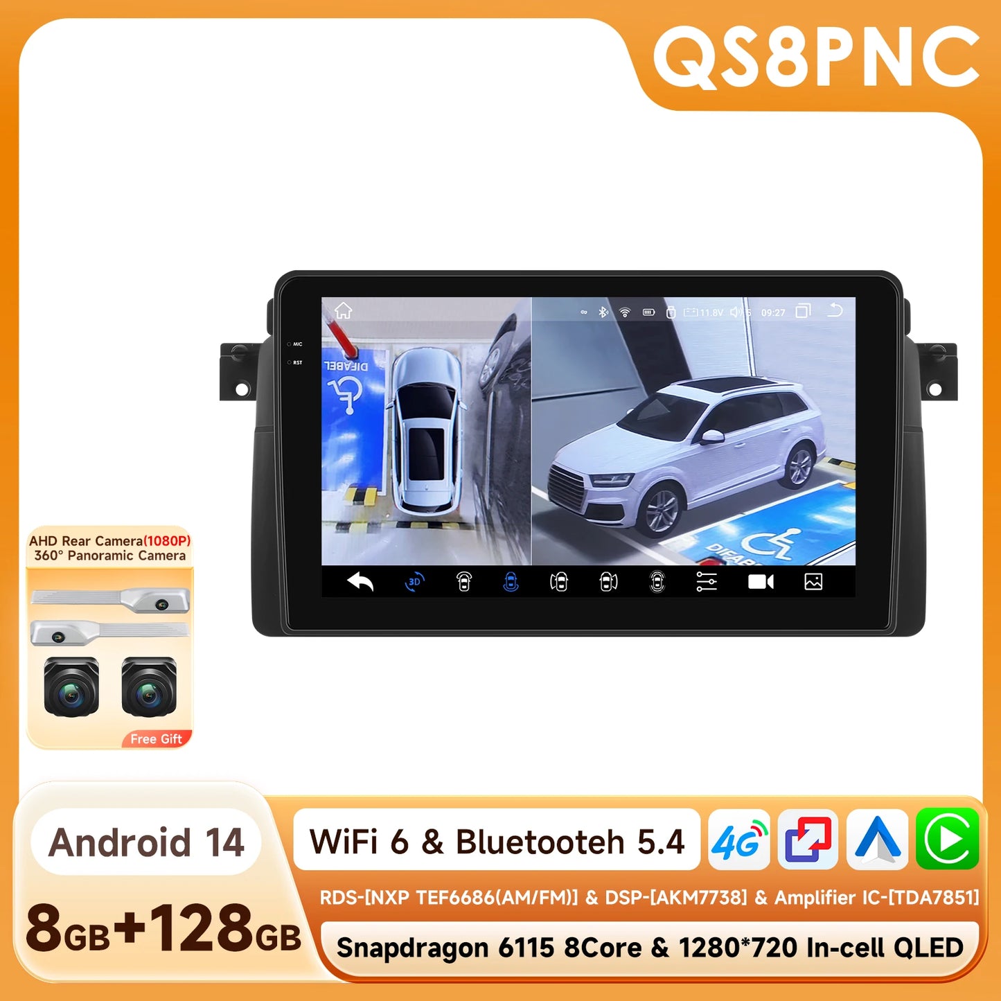 BMW E46 M3 X5 1998-2006 Rover 75 Coupe 9" Android 14 Carplay Android auto wireless wifi bt gps 4g  AUTM550L