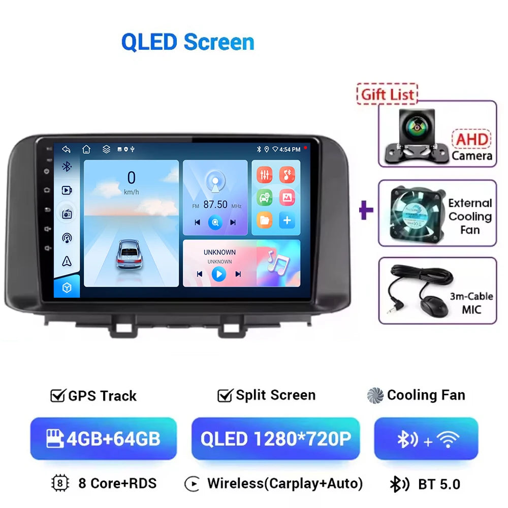 Hyundai Kona 2018-2022 Android 14 Multimedia Video Player GPS RDS DSP 5G Carplay Auto AUTMHKDFN