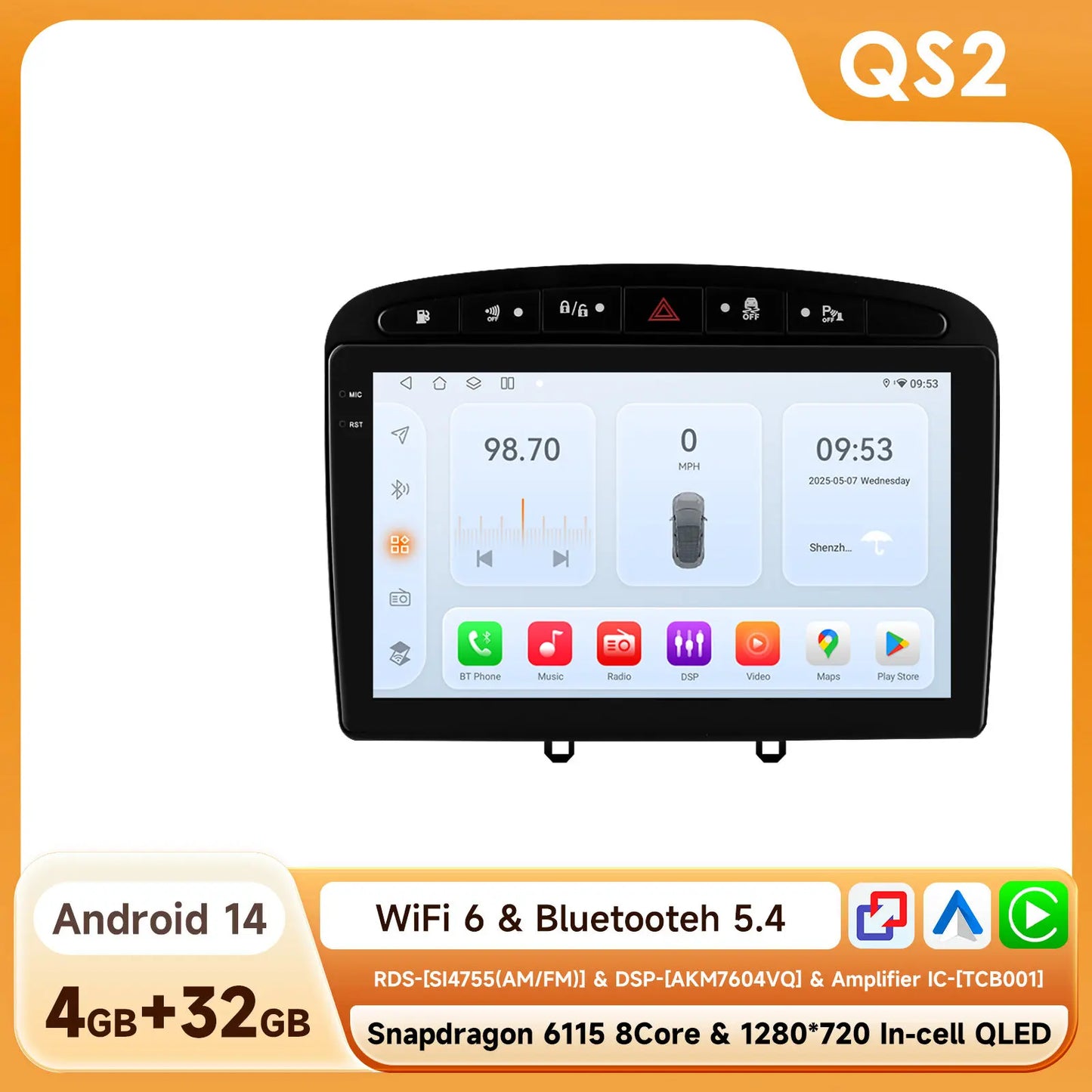 Peugeot 308 308SW Peugeot 9" Android 14 Carplay Android auto wireless wifi bt gps 4g  AUTMAJNZ