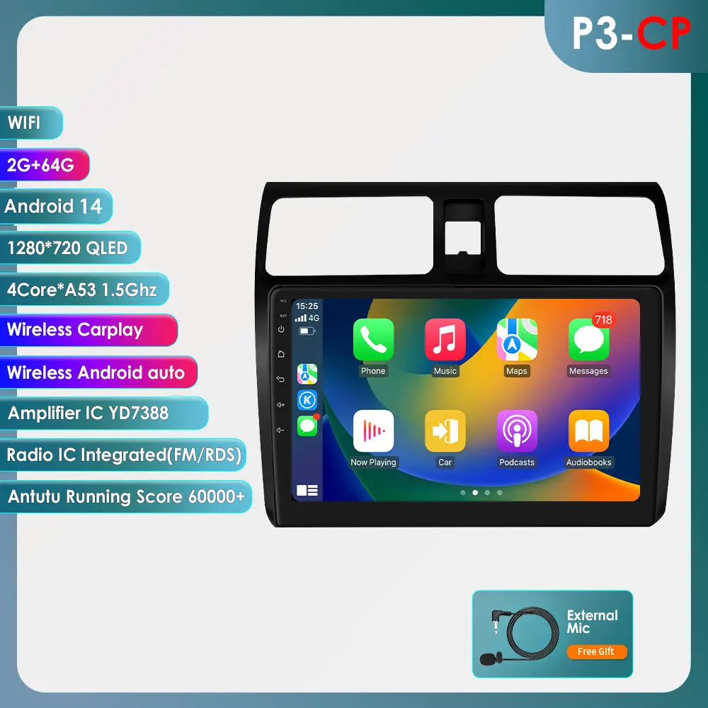 Suzuki Swift 2005-2010 9" Android 14 Carplay Android auto wireless wifi bt gps 4g AUTMTSDHF