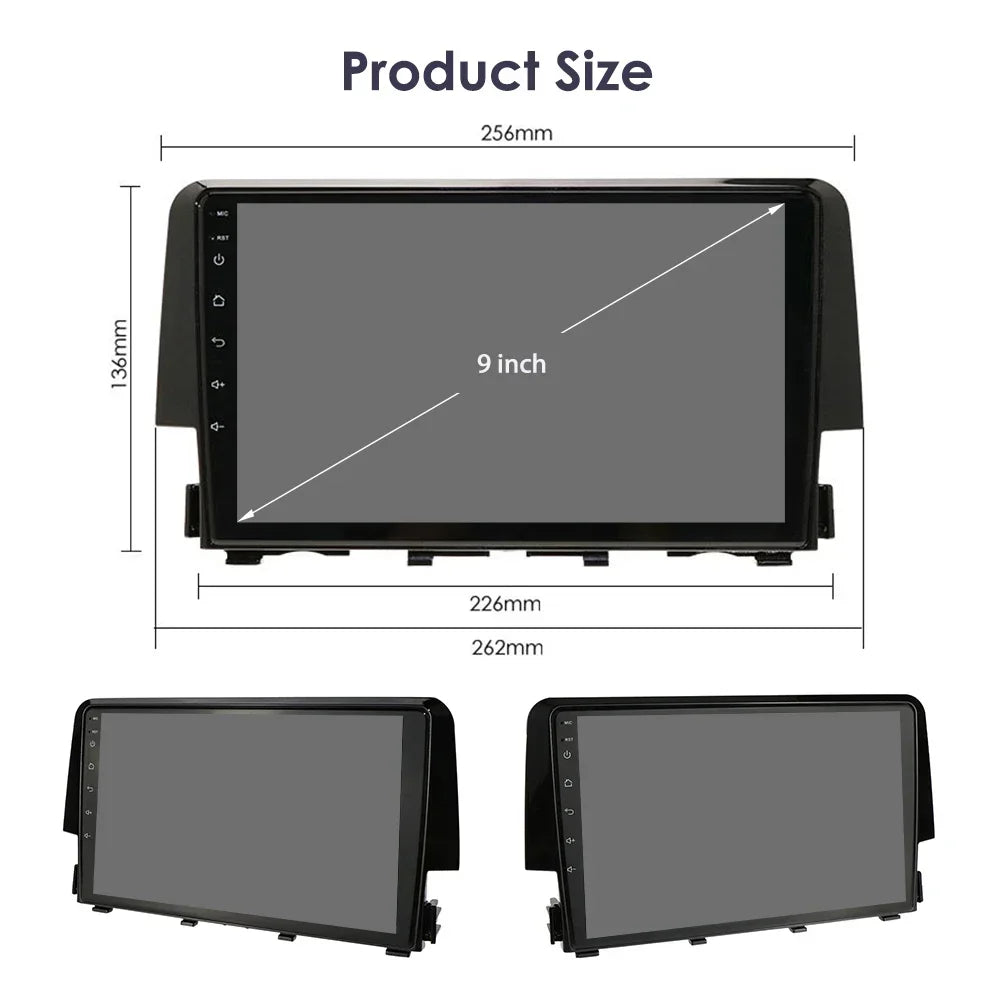 Honda Civic 10th 2016-2018 9'' Android 14 Carplay Android auto wireless wifi bt gps 4g RDS AUTMCDNH2