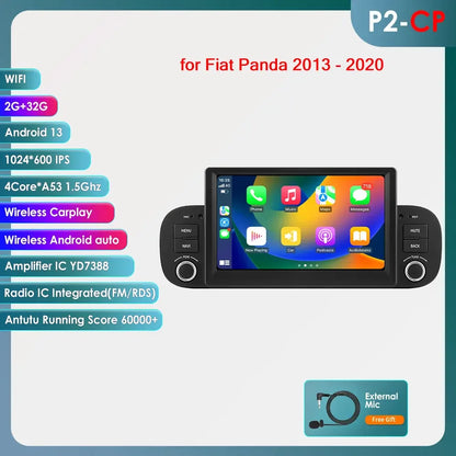 Fiat Panda 2013 - 2020 7" Android 14 Carplay Android auto wireless wifi bt gps 4g AUTMZWUS