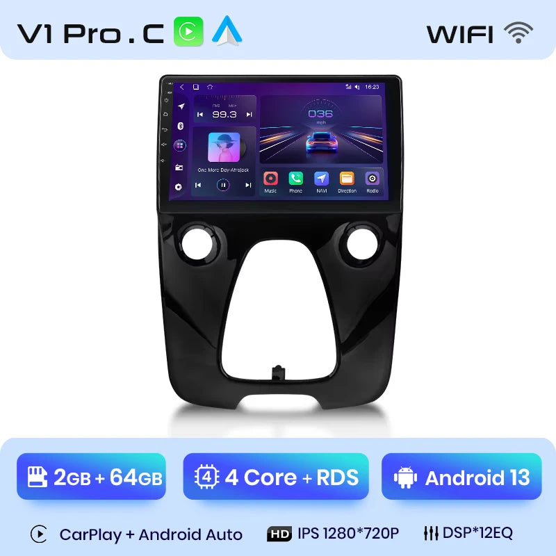 Toyota Aygo 2014 - 2021 9"  Wireless Android Auto Carplay Radio RDS WIFI BT GPS 4G Car Multimedia AUTMPEGCIT3