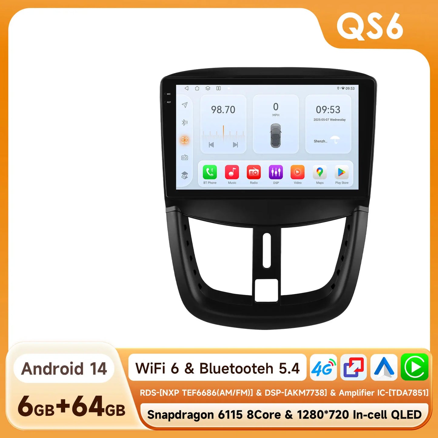 Peugeot SW 207 CC 207 CC 2006-2015  Car Radio RDS WIFI BT GPS wireless CarPlay Android Auto AUTM76EA