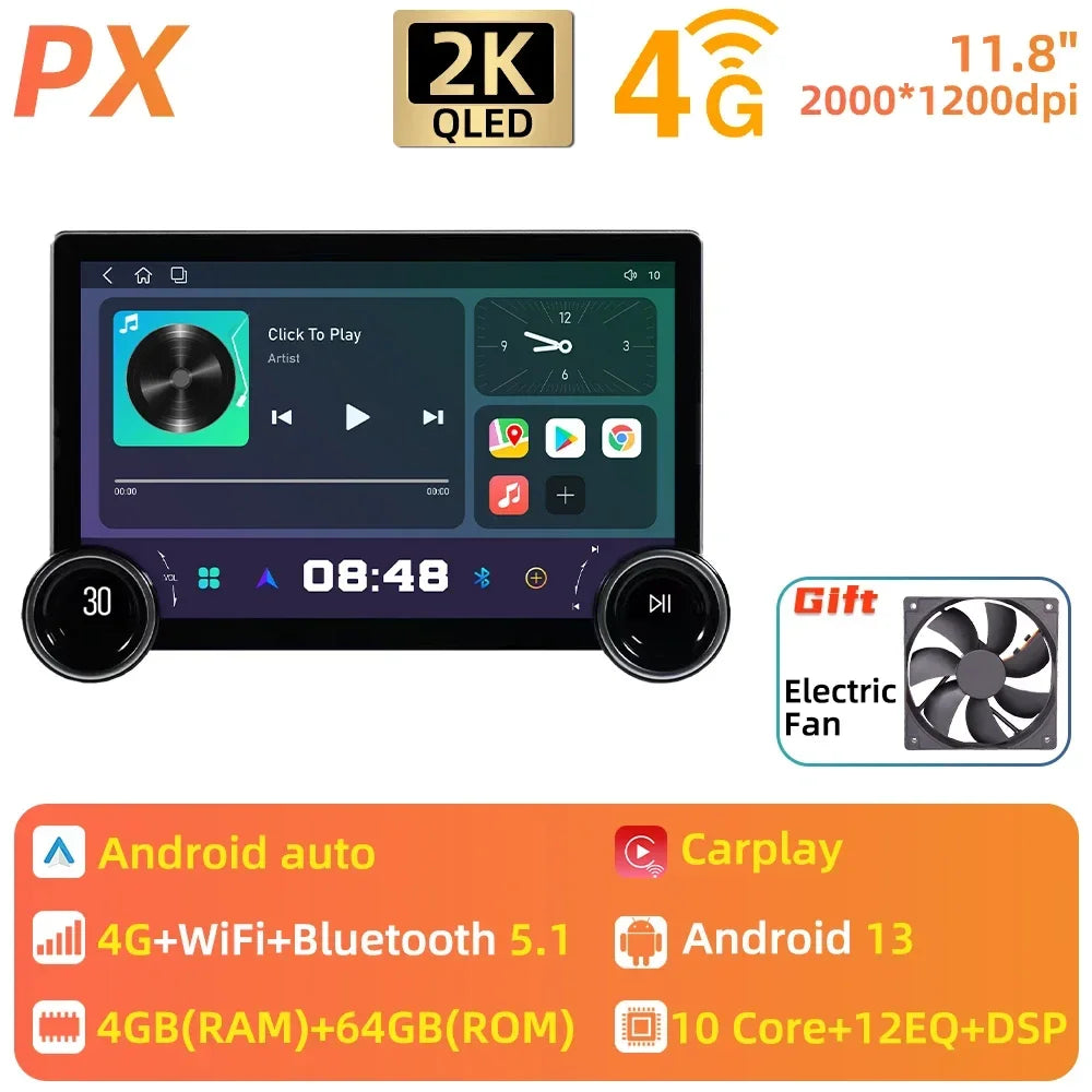 11.8 "  Screen 2 Din 10 core Android 13   Radio RDS Navi Carplay Android auto  WiFi usb AUTMUNI11