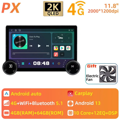 11.8 "  Screen 2 Din 10 core Android 13   Radio RDS Navi Carplay Android auto  WiFi usb AUTMUNI11