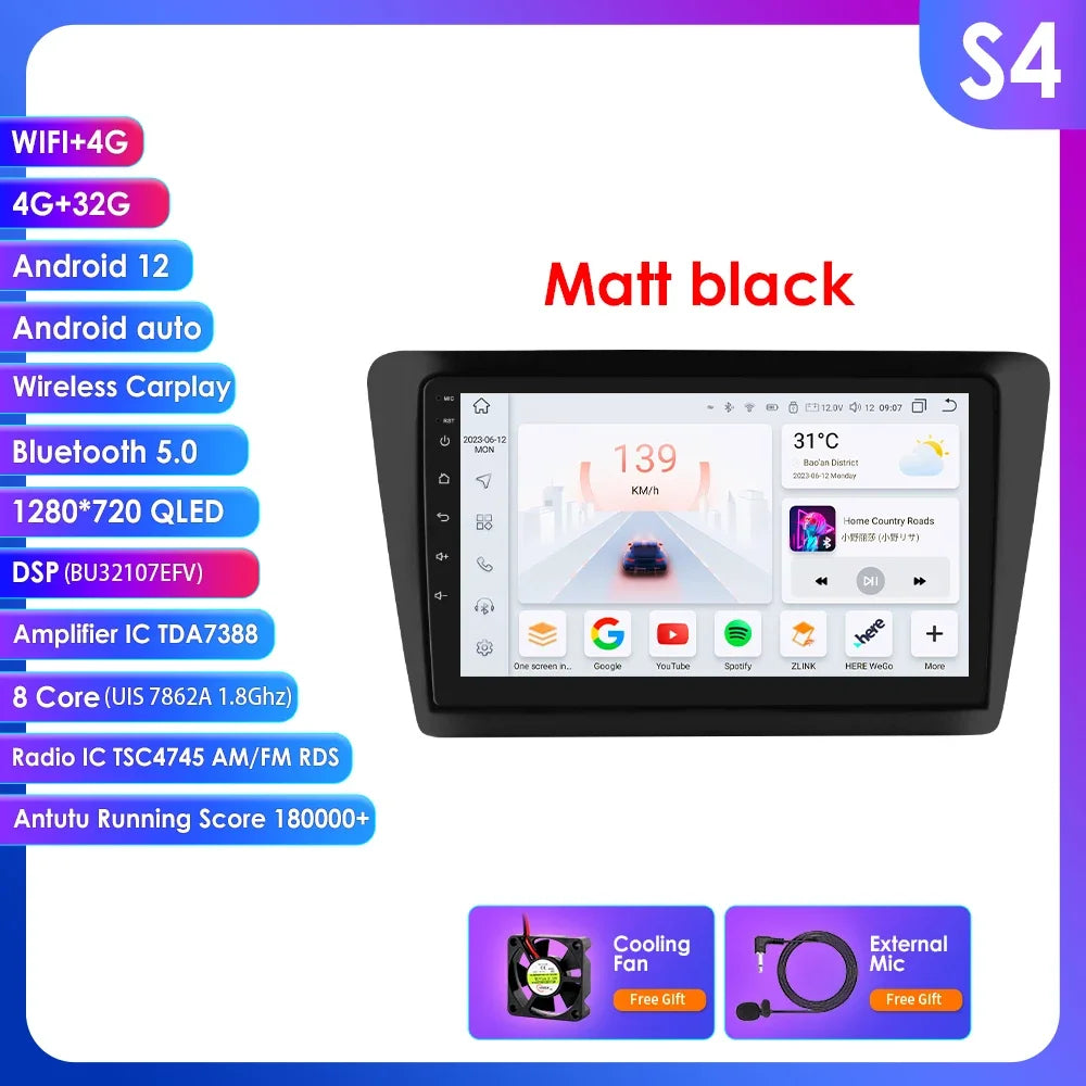 Skoda Rapid Seat Toledo 2013-2019 9" Android 14 Carplay Android auto wireless wifi bt gps 4g  AUTM0KRI