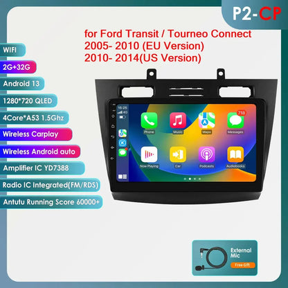 Ford Transit Tourneo Connect  2005 - 2014  9" Android 14 Carplay Android auto wireless wifi bt gps 4g  AUTMC11Z