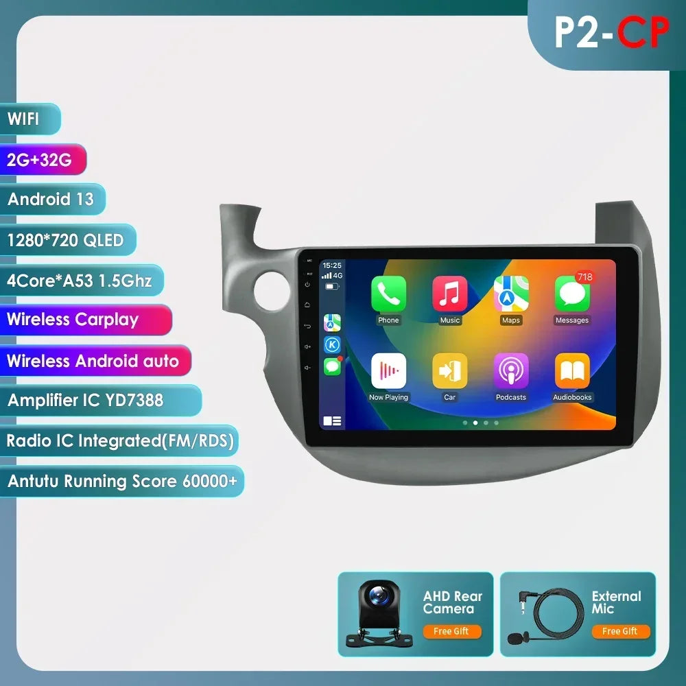 HONDA FIT JAZZ 2007-2013 9" Android 14 Carplay Android auto wireless wifi bt gps 4g  AUTMJZFHD