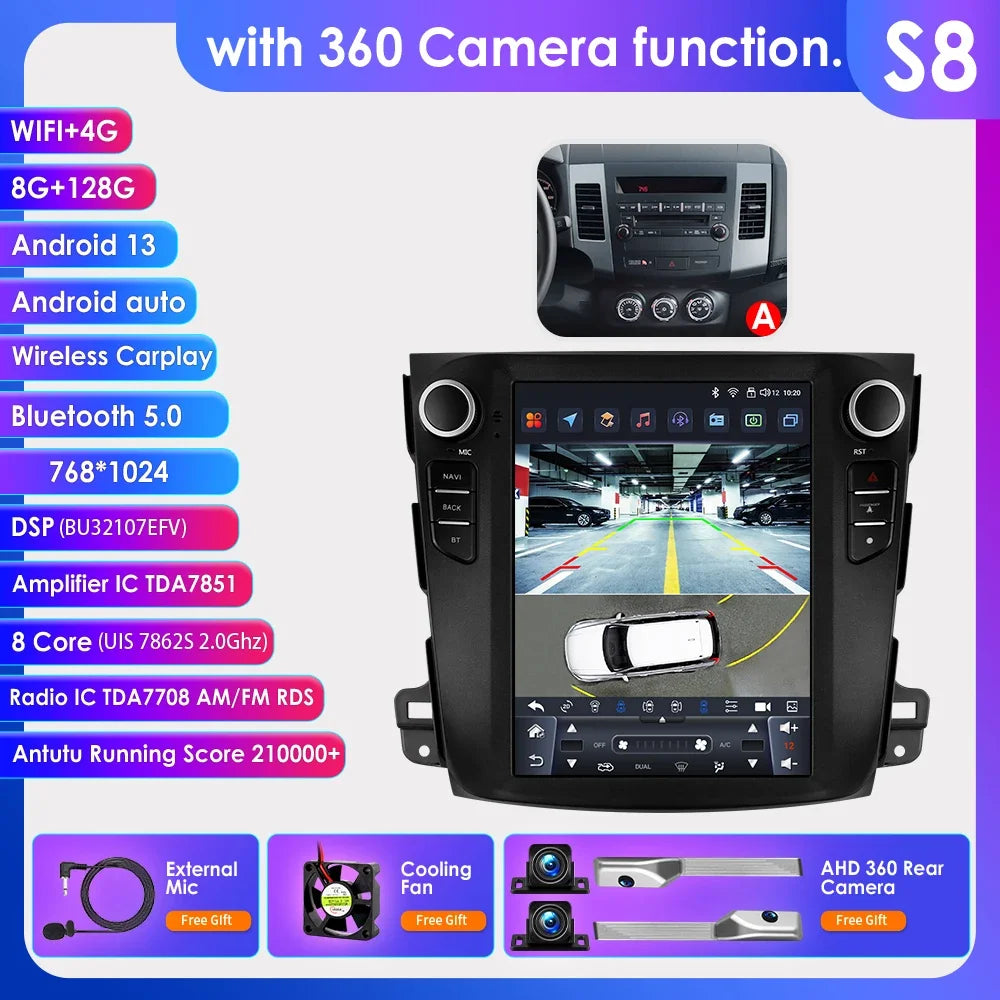Mitsubishi Outlander Xl 2 2008-2013 9,7" Android 14 Carplay Android auto wireless wifi bt gps 4g AUTMXLOMX