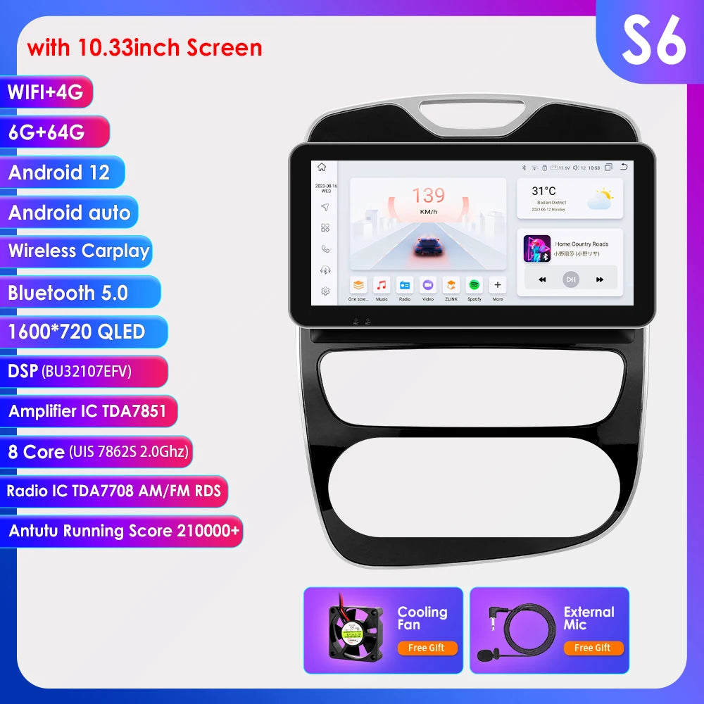 Renault Clio 4 2012-2019 10,1" / 10,33"  Android 14 Carplay Android auto wireless wifi bt gps 4g  AUTMXIAG
