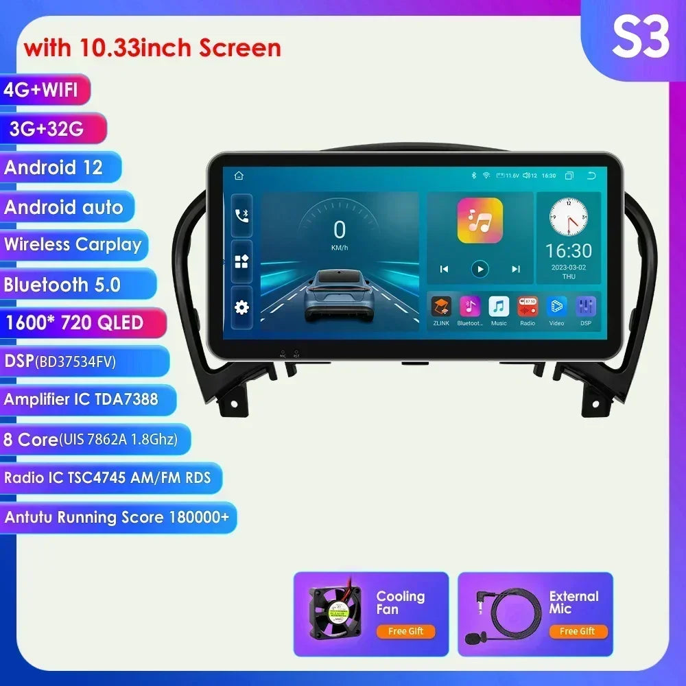 Nissan Juke YF15 2010-2014 9" Android 14 Carplay Android auto wireless wifi bt gps 4g AUTMKJSN