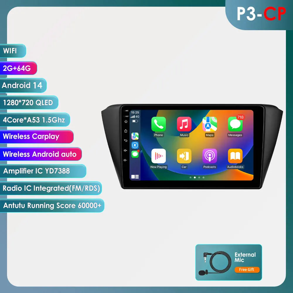 Skoda Fabia 3 III 2015-2019 9" / 10,33" Android 14 Carplay Android auto wireless wifi bt gps 4g AUTMREUR