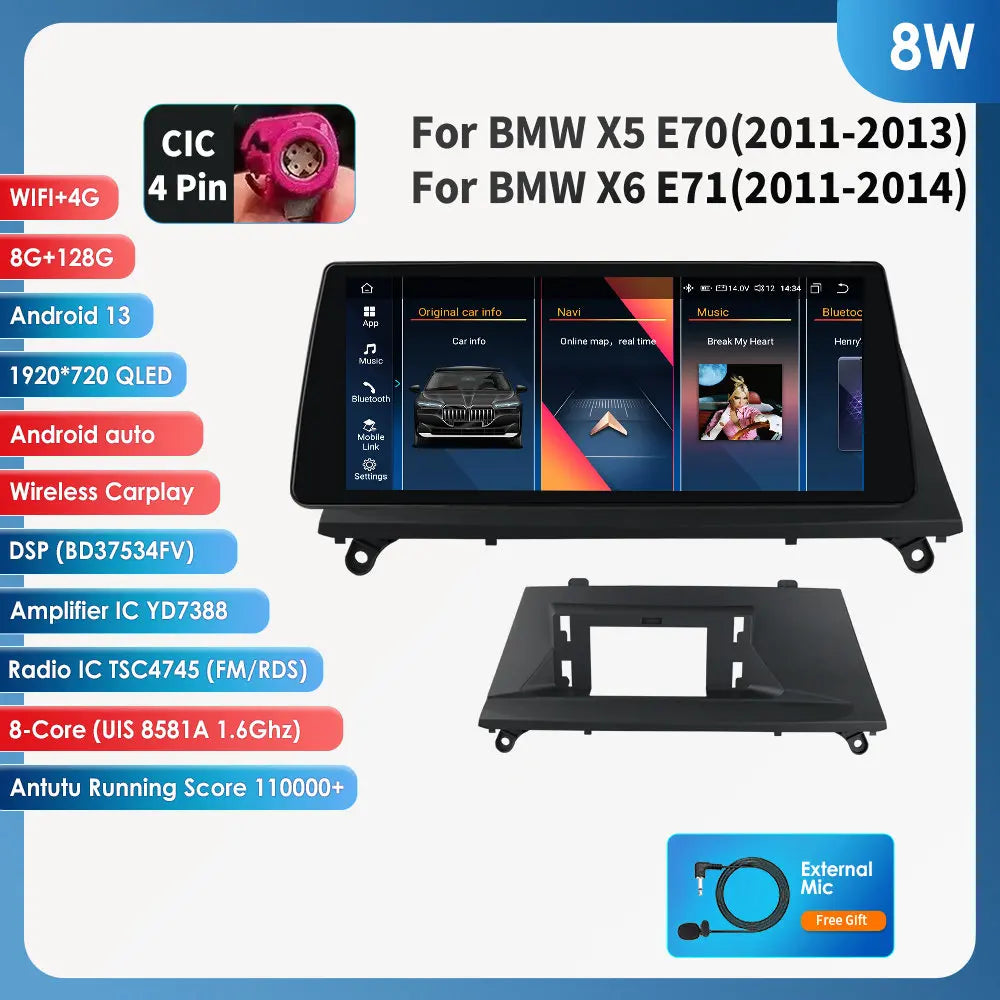 BMW X5 E70 X6 E71 CCC CIC 10,25" Android 14 Carplay Android auto wireless wifi bt gps 4g AUTM9L6U