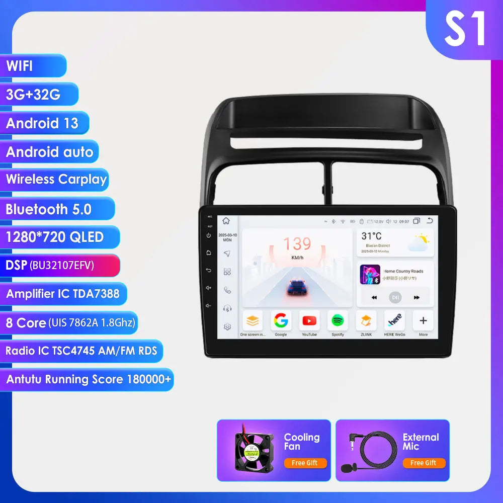 Fiat Grande Punto Linea 2007 - 2012 9" Android 14 Carplay Android auto wireless wifi bt gps 4g  AUTMV7JC