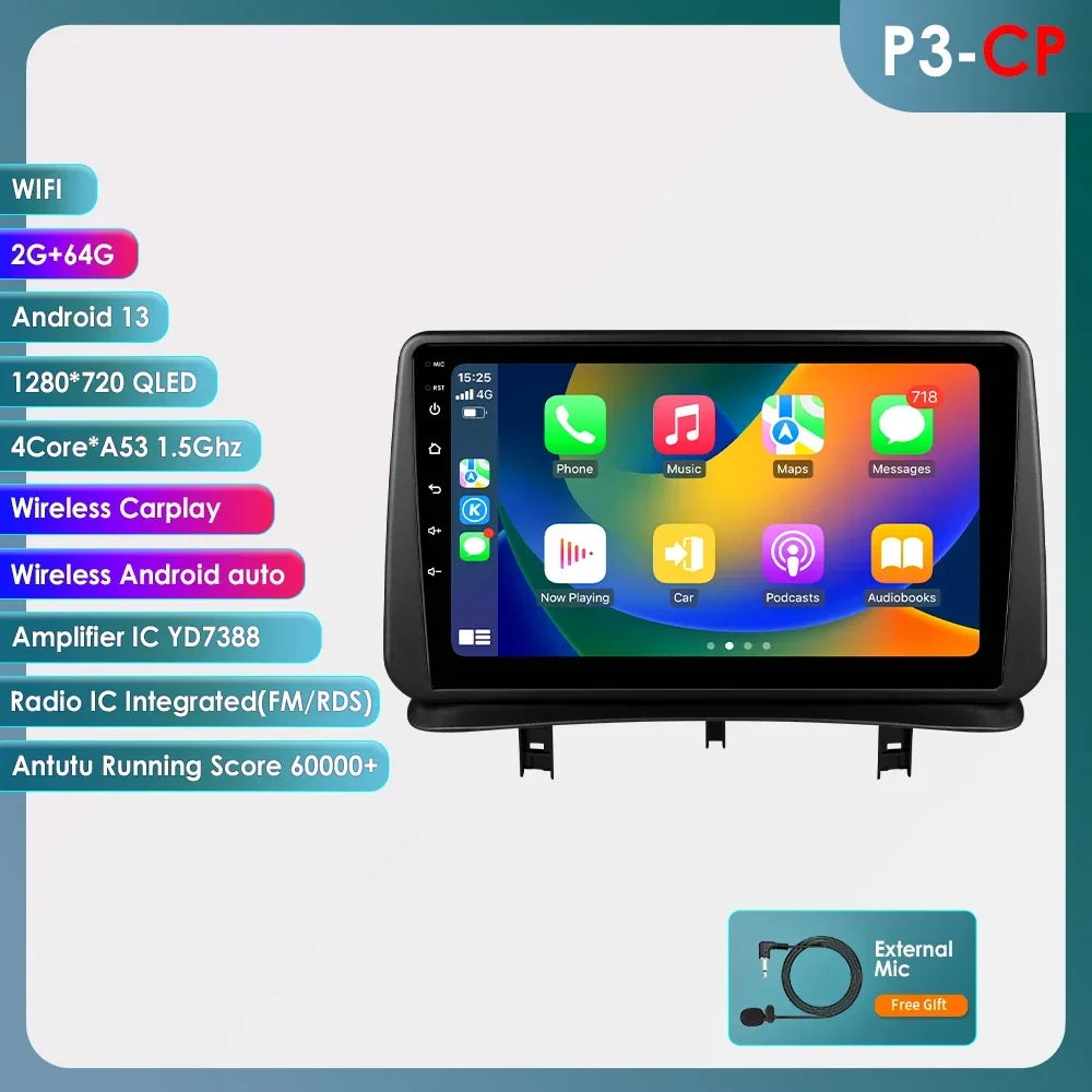 Renault CLIO 3 2005-2014 9" Android 14 Carplay Android auto wireless wifi bt gps 4g  AUTMZ8RB