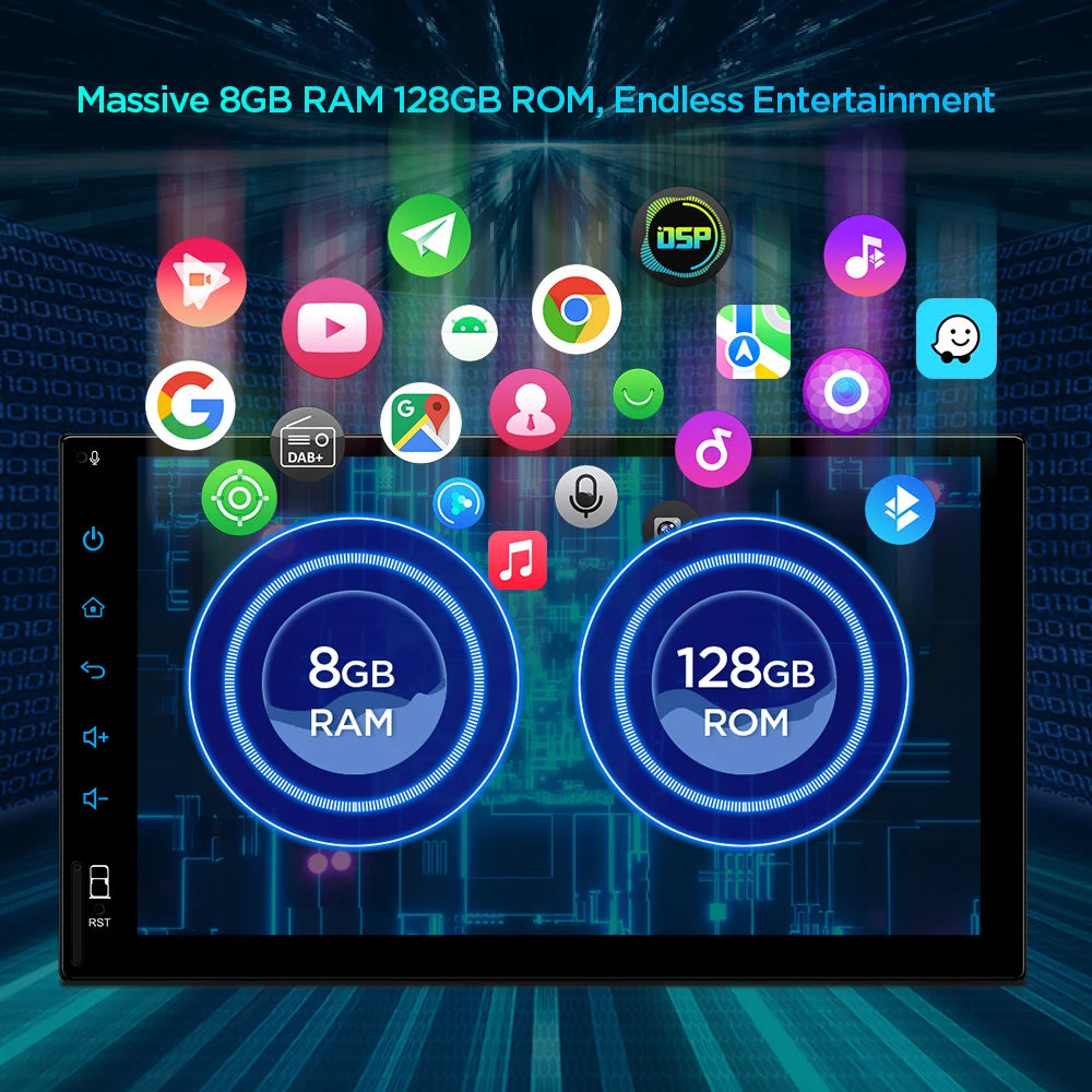 7'' Android 12 Universal Double DIN Car Radio 8-Core 8+128GB Car Multimedia Player Built-in Global 4G CarPlay DSP AA WIFI  TIX725LS