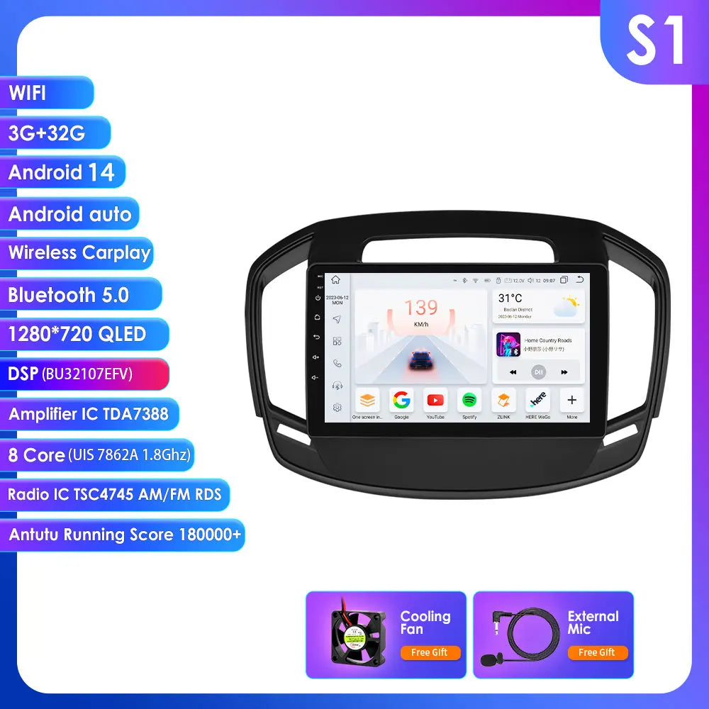 Opel Insignia 2009-2017 9" Android 14 Carplay Android auto wireless wifi bt gps 4g  AUTM9ZD8