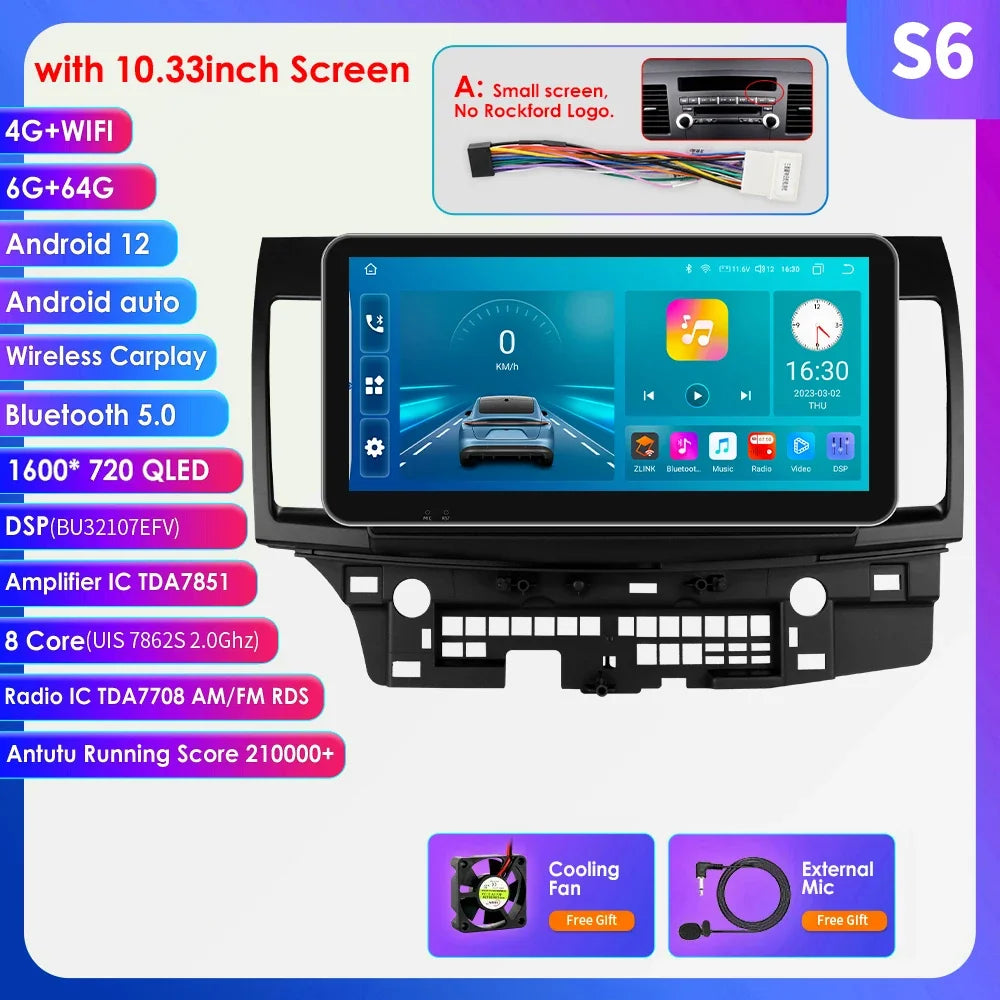 Mitsubishi Lancer 2007-2012 9" Android 14 Carplay Android auto wireless wifi bt gps 4g AUTMLCRMT