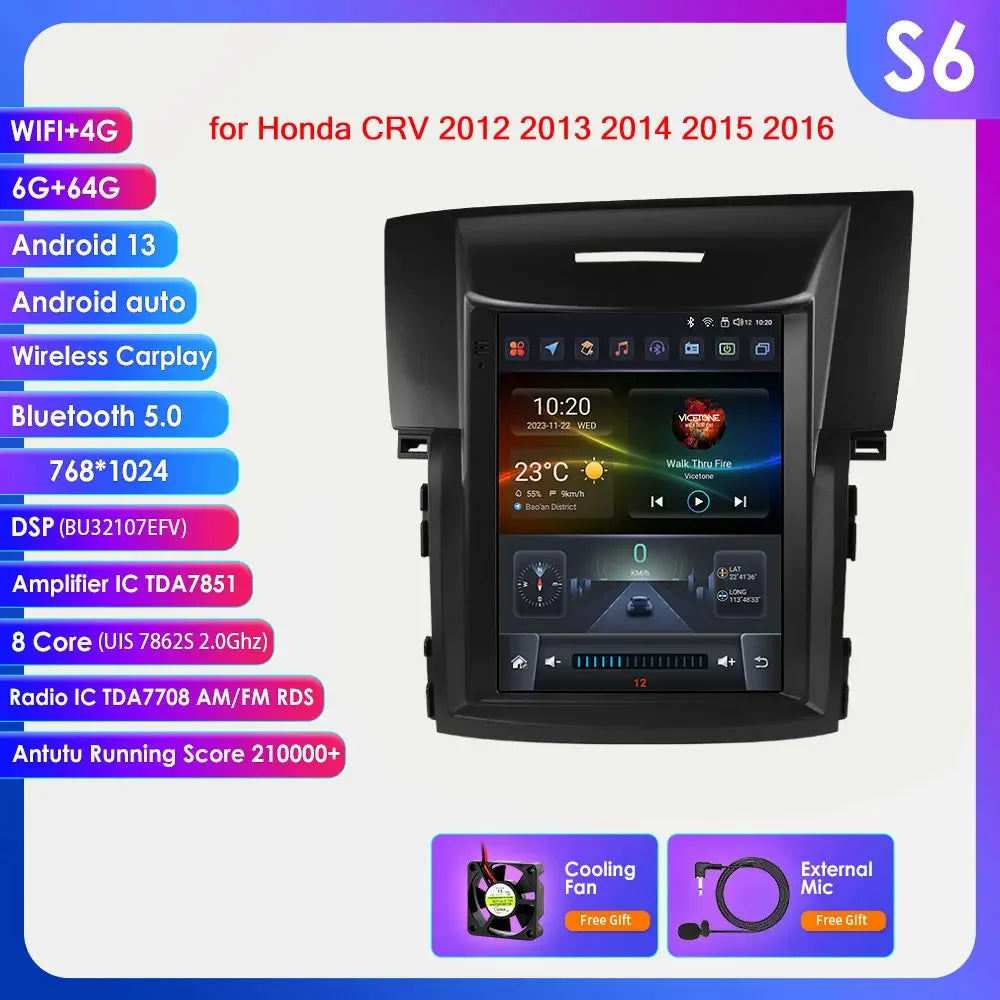 Honda CRV CR-V 2012 - 2016 9.7" Android 14 Carplay Android auto wireless wifi bt gps 4g AUTMCRVVH
