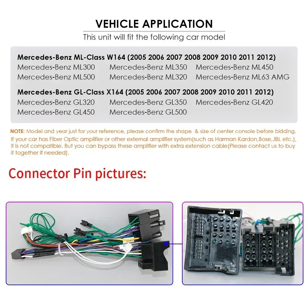 Mercedes ML W164 X164 ML350 ML300 GL500 ML320 ML280 GL350  9" Android 14 Carplay Android auto wireless wifi bt gps 4g AUTMMQVN