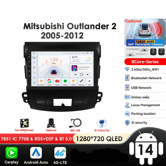 Peugeot 4007  Mitsubishi Outlander 2  Citroen C-Crosser 9" Android 14 Carplay Android auto wireless wifi bt gps 4g AUTMS5Y3