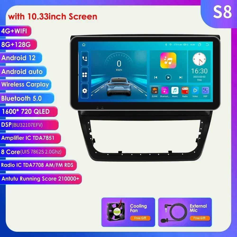 Skoda Yeti 5L 2009-2014 10,1" Android 14 Carplay Android auto wireless wifi bt gps 4g  AUTMDTJX