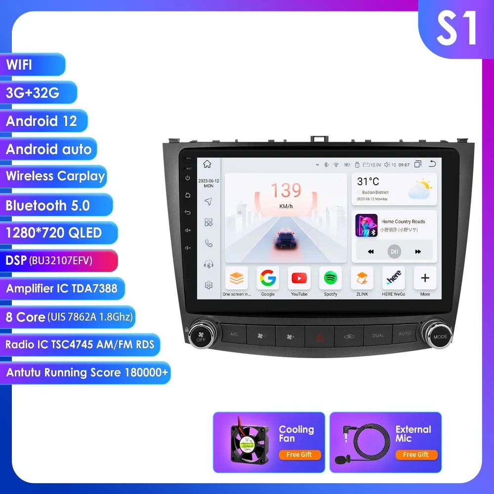 Lexus IS250 IS300 IS200 IS220 IS350 2006-2012  10,1" Android 14 Carplay Android auto wireless wifi bt gps 4g AUTMISXLM