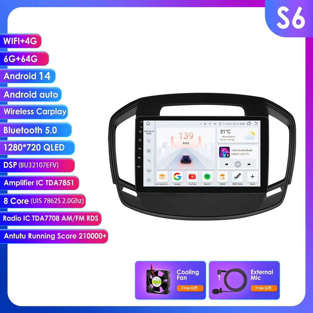 Opel Insignia 2009-2017 9" Android 14 Carplay Android auto wireless wifi bt gps 4g  AUTM9ZD8