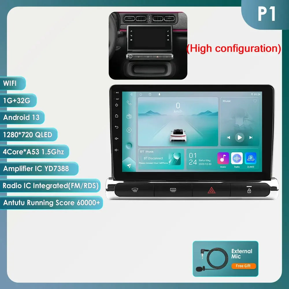 Citroen C3 C4 Aircorss  2017 - 2023 9" ANDROID 12 Carplay Android auto wireless radio RDS WIFI GPS BT USB AUTMCTRC349