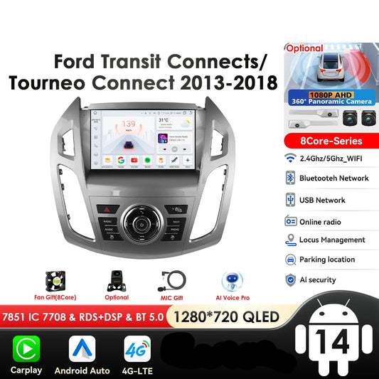 Ford Transit / Tourneo Connect 2013 - 2018 9" Android 14 Carplay Android auto wireless wifi bt gps 4g AUTMZ3HA